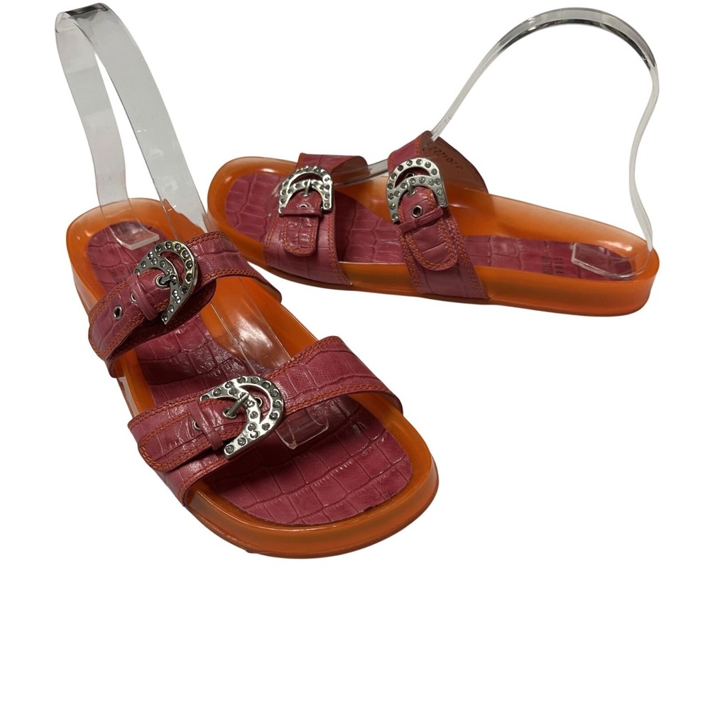 Stuart Weitzmain Sandal‎ Pink Embossed Leather Orange Jelly Slides  Size 7.5